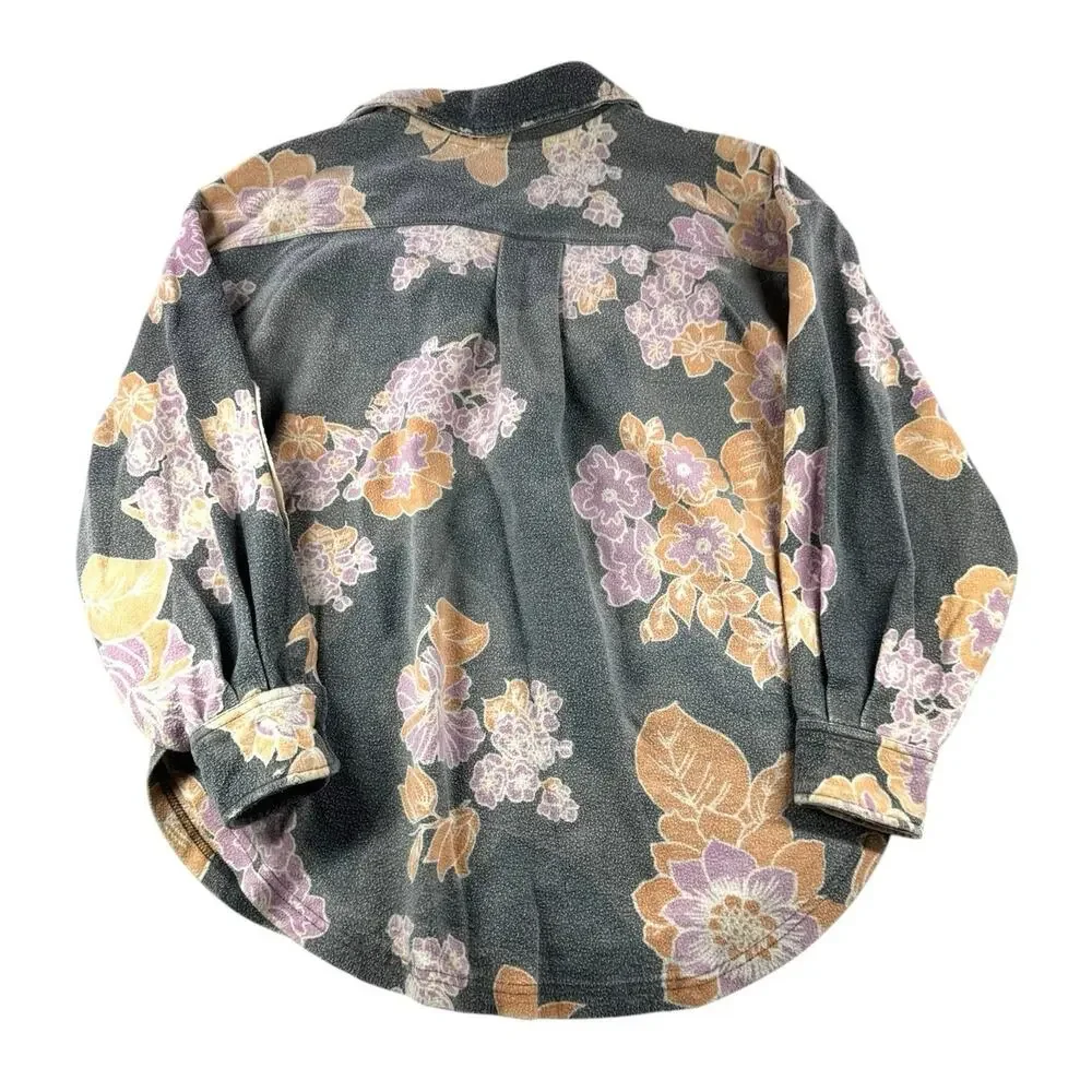 Free People We The Free Printed Ruby Jacket M Shacket Charcoal Floral Relaxed